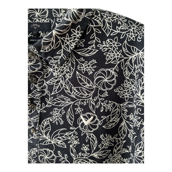 Callaway Men’s 3L Black Quick-Dry Golf Shirt Floral Print Cotton Blend - Picture 5 of 8